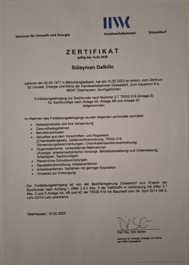 TRGS 519 - Asbestschein